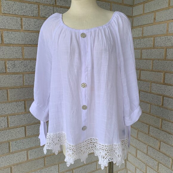 UNIQUE SPECTRUM WHITE LACES BLOUSE SIZE 1X 60% RAYON 40% POLYESTER - Picture 1 of 9